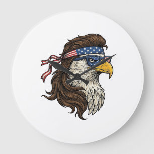 Patriotischer Adler-Mullet-Vintage-Stichvektor De Große Wanduhr