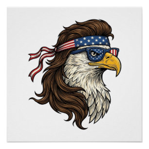 Patriotischer Adler-Mullet-Vintage-Stichvektor De Poster