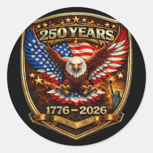 Patriotischer Adler und Flagge 250 Jahre 1776-2026 Runder Aufkleber