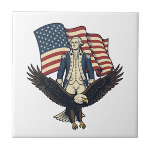 Patriotischer Adler und kolonialer General Vintage Fliese
