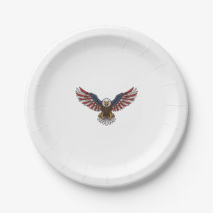 Patriotischer Adler Vintage-Stich Vektor-Design_1 Pappteller