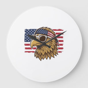 Patriotischer Adlerkopf Vintage-Gravur Grafik_1 Große Wanduhr