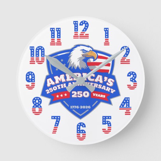Patriotischer Adlerschild 250. Jahrestag Acryl Runde Wanduhr (Vorderseite)