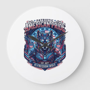 Patriotischer Ai Freiheit Wolf Cyberpunk Zukunft F Große Wanduhr