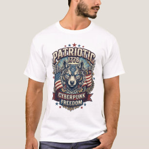 Patriotischer Ai Freiheitswolf Cyberpunk Zukunft F T-Shirt