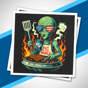 Patriotischer Alien BBQ Grill Amerikanische Flagge Serviette