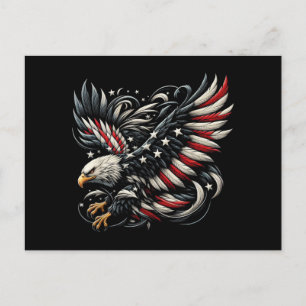Patriotischer Amerikaner mit Adler und USA-Flagge Feiertagspostkarte