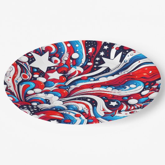 Patriotischer Amerikanische Unabhängigkeitstag Rot Pappteller (Schrägansicht)