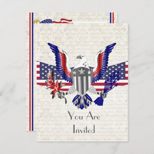Patriotischer Amerikanischer Adler, Flagge und Sch Einladung (Vorne/Hinten)
