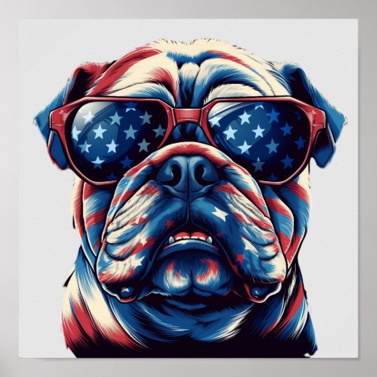 Patriotischer Amerikanischer Bulldogge Poster (Vorne)