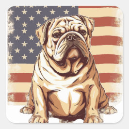 Patriotischer Amerikanischer Bulldogge Quadratischer Aufkleber