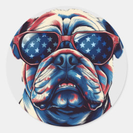 Patriotischer Amerikanischer Bulldogge Runder Aufkleber