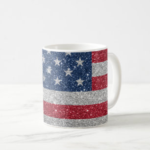 Patriotischer amerikanischer Flaggen-Glitter Kaffeetasse