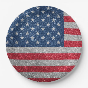 Patriotischer amerikanischer Flaggen-Glitter-Papie Pappteller