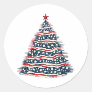 Patriotischer amerikanischer Flaggen-Weihnachtsbau Runder Aufkleber
