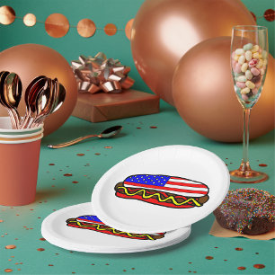 Patriotischer amerikanischer FlaggenHot Dog Pappteller