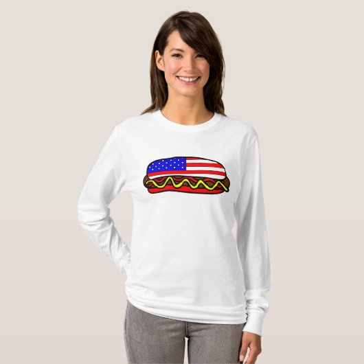 Patriotischer amerikanischer FlaggenHot Dog T-Shirt (Vorne ganz)
