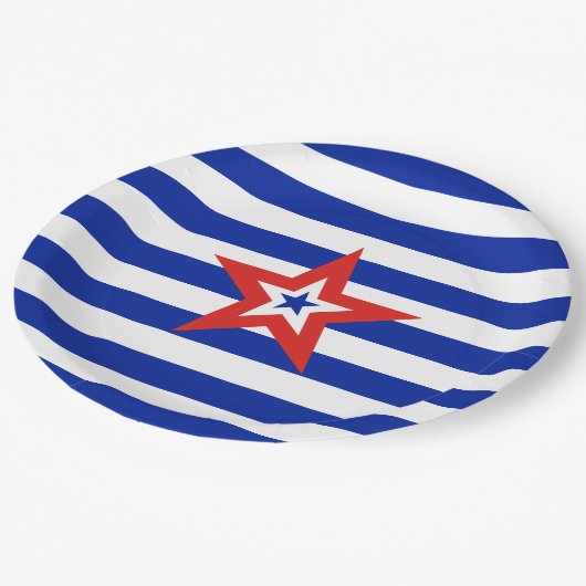 Patriotischer amerikanischer Star auf blauen und w Pappteller (Schrägansicht)