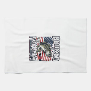 Patriotischer Angelhaken der Freiheit Vintage Bass Geschirrtuch
