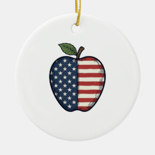 Patriotischer Apfel Vintage Gravur Vektor Design_1 Keramik Ornament