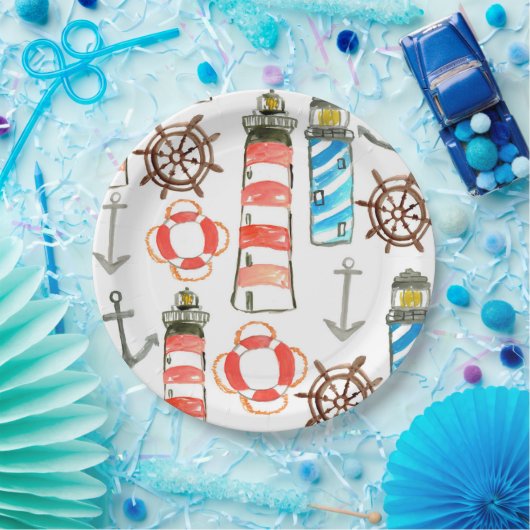 Patriotischer Aquarellleuchtturm Pappteller (Party)