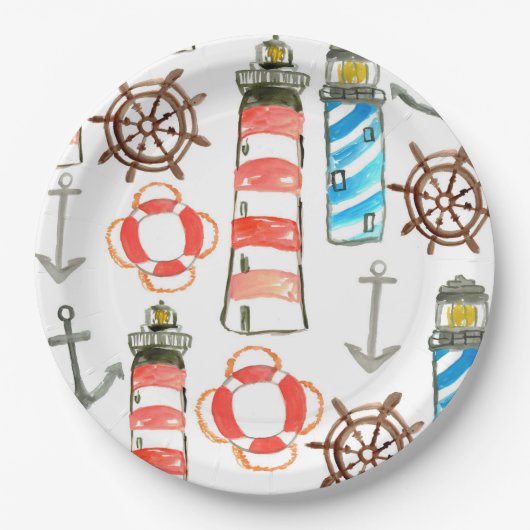 Patriotischer Aquarellleuchtturm Pappteller (Vorderseite)