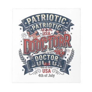 Patriotischer Arzt 4. Juli Vintage-Shirt-Design_ Notizblock
