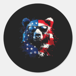 Patriotischer Bär Amerikanische Flagge Grizzlybär Runder Aufkleber