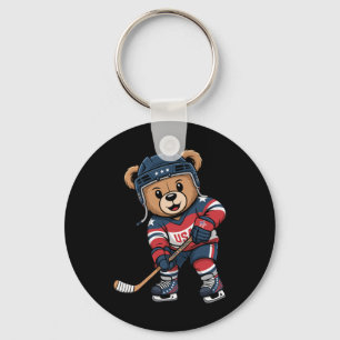 Patriotischer Bär Hockey Spieler Niedlich Usa Ster Schlüsselanhänger