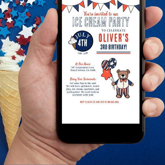 Patriotischer Bäreis Creme Party Geburtstag Einladung