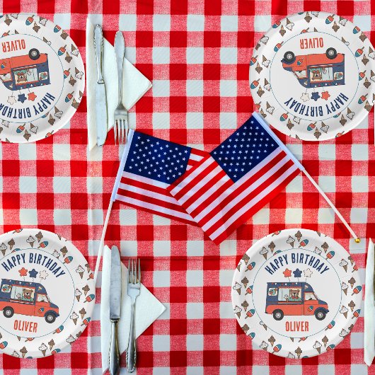 Patriotischer Bäreis Creme Party Geburtstag Pappteller