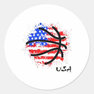 Patriotischer Basketball 4. Juli Männer USA Amerik Runder Aufkleber