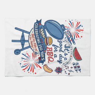 Patriotischer BBQ 4. Juli 2026 Amerika 250. Geburt Geschirrtuch