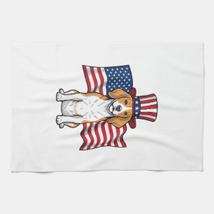 Patriotischer Beagle-Hund-Flagge Vintage-Stich-Des Geschirrtuch