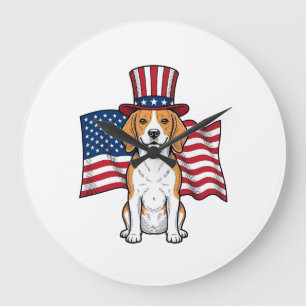 Patriotischer Beagle-Hund-Flagge Vintage-Stich-Des Große Wanduhr