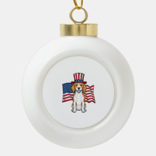 Patriotischer Beagle-Hund-Flagge Vintage-Stich-Des Keramik Kugel-Ornament