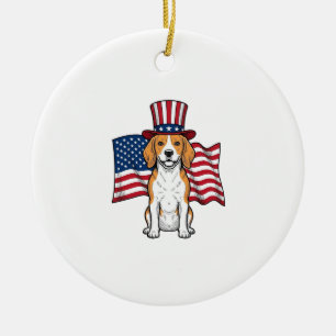 Patriotischer Beagle-Hund-Flagge Vintage-Stich-Des Keramik Ornament