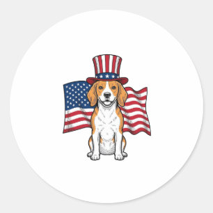 Patriotischer Beagle-Hund-Flagge Vintage-Stich-Des Runder Aufkleber