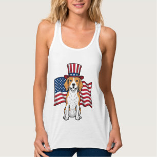 Patriotischer Beagle-Hund-Flagge Vintage-Stich-Des Tank Top