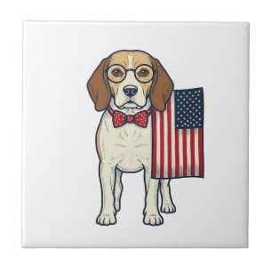 Patriotischer Beagle mit Flagge Vintage-Vektor-Art Fliese
