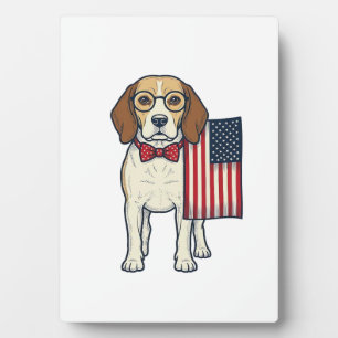 Patriotischer Beagle mit Flagge Vintage-Vektor-Art Fotoplatte