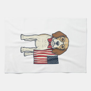 Patriotischer Beagle mit Flagge Vintage-Vektor-Art Geschirrtuch