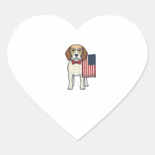 Patriotischer Beagle mit Flagge Vintage-Vektor-Art Herz-Aufkleber