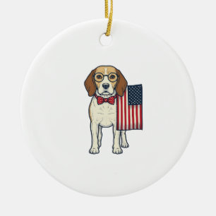 Patriotischer Beagle mit Flagge Vintage-Vektor-Art Keramik Ornament
