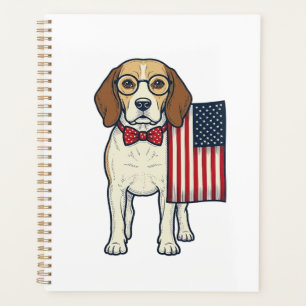 Patriotischer Beagle mit Flagge Vintage-Vektor-Art Planer