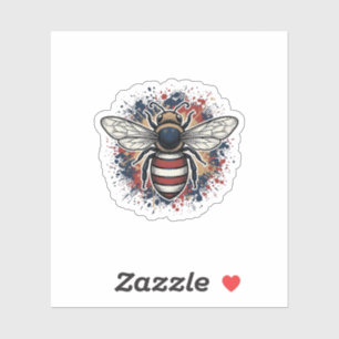 Patriotischer Bienen-Vintage-Stich-Vektordesign_1 Aufkleber