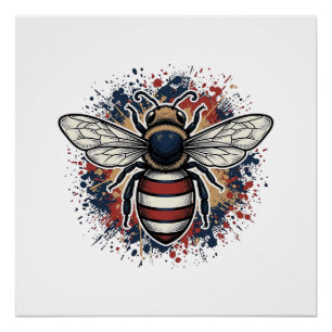 Patriotischer Bienen-Vintage-Stich-Vektordesign_1 Poster