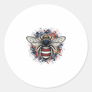 Patriotischer Bienen-Vintage-Stich-Vektordesign_1 Runder Aufkleber