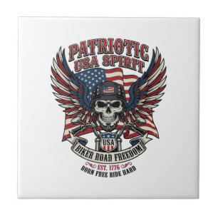 Patriotischer Biker-Totenkopf-Biker-Straßenfreihei Fliese