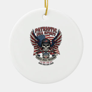 Patriotischer Biker-Totenkopf-Biker-Straßenfreihei Keramik Ornament